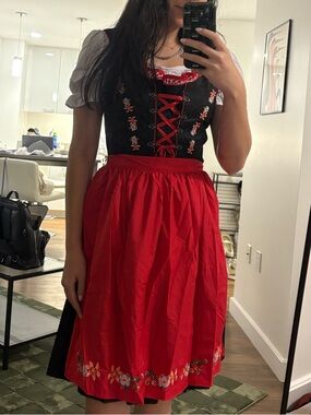 Traditional Dirndl Dress with Red Apron